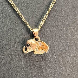 Amber Crystal Elephant Pendant Figural Necklace Fashion Jewelry 16.5"